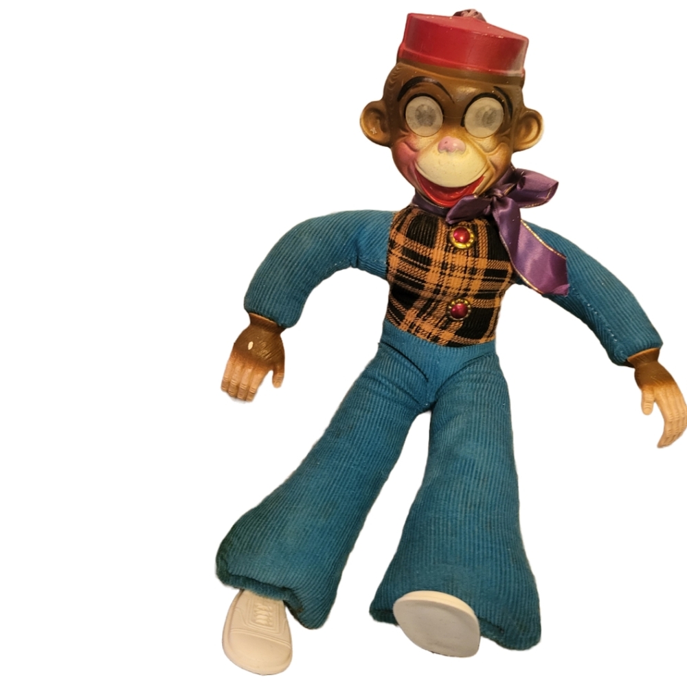 VTG 1930 Bellhop Monkey Carnival Prize~Celluloid Head/Feet Monochrome Eyes Move